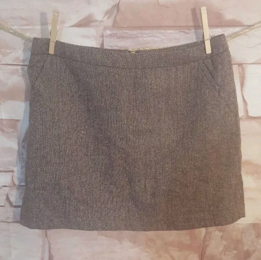 H&M Size 8 Brown Wool Blend Mini Skirt Herringbone Lined Zipper Back